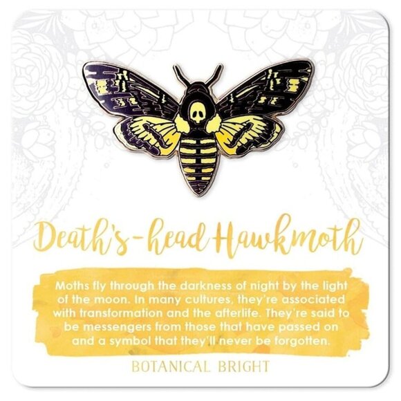 Death's-Head Hawkmoth Enamel Pin - Gold Plated Nature Jewelry - Garden Brooch - Picture 1 of 3